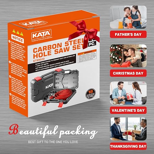 KATA 24PCS Hole Saw Kit, Hole Saw Set with 3/4"-6" (19-152mm) Saw Blades, Multi-Size Hole Cutter Drill Bits, Mandrel in Case, Clean Cutting Holesaw for Soft Wood, Drywall, Plywood, PVC, Plastic, Red