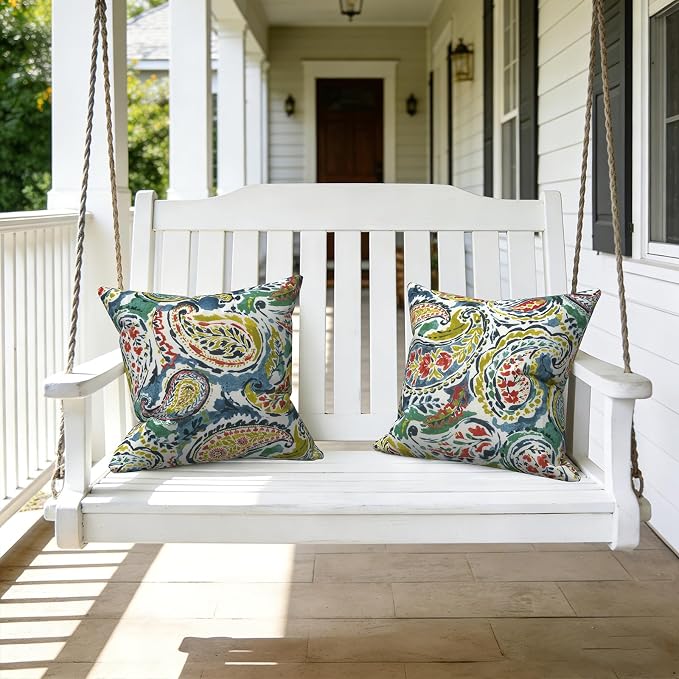 LVTXIII Outdoor Throw Pillows 16x16 Inch, Set of 2 Square Decorative Pillows with Inserts for Patio Furniture, Porch Chair, Garden Sofa, Paradise Paisley