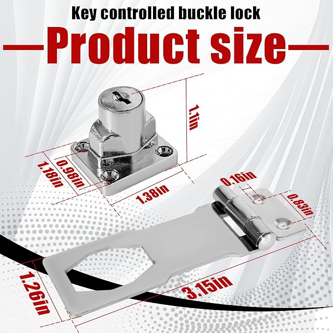 Keyed Hasp Locks Twist Knob Keyed Locking Hasp Stainless Steel Chrome Plated Hasp Lock Catch Latch Safety Lock Suitable for Small Doors Cabinets Silver