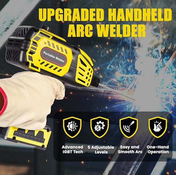 Handheld Welder Machine 110V, NeoTamarix 20-150A IGBT Inverter Portable Welder Gun with 5 Variable Current Adjustment & 20PCS Rods, Portable ARC Welding Gun Fits for 1/16"-1/8" Rods