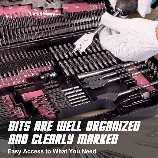 COMOWARE 246 Pcs Drill Bit Set for Cordless Drill, Drill Driver Bit Set for Wood, Metal, Masonry, Cement and Screwdriver Bits Set Combo Kit, Pink Case