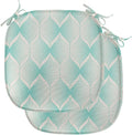 Lunarable Aquamarine Chair Seating Cushion Set of 2, Retro Nostalgic Pattern with Geometry Inspired Motif and Dotted Lines, Anti-Slip Seat Padding for Kitchen & Patio, 16"x16", Turquoise Eggshell