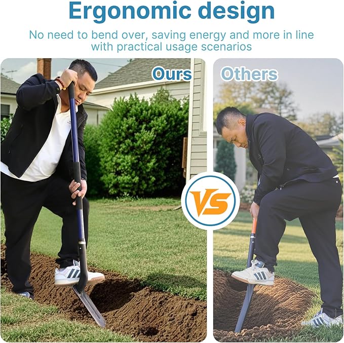 CGRNT 4-Inch Heavy Duty Trench Shovel with Blue Handle, Narrow Trenching Spade for Digging, Gardening & Landscaping, 56 Inch Professional Grade Tool for Irrigation & Rocky Soil