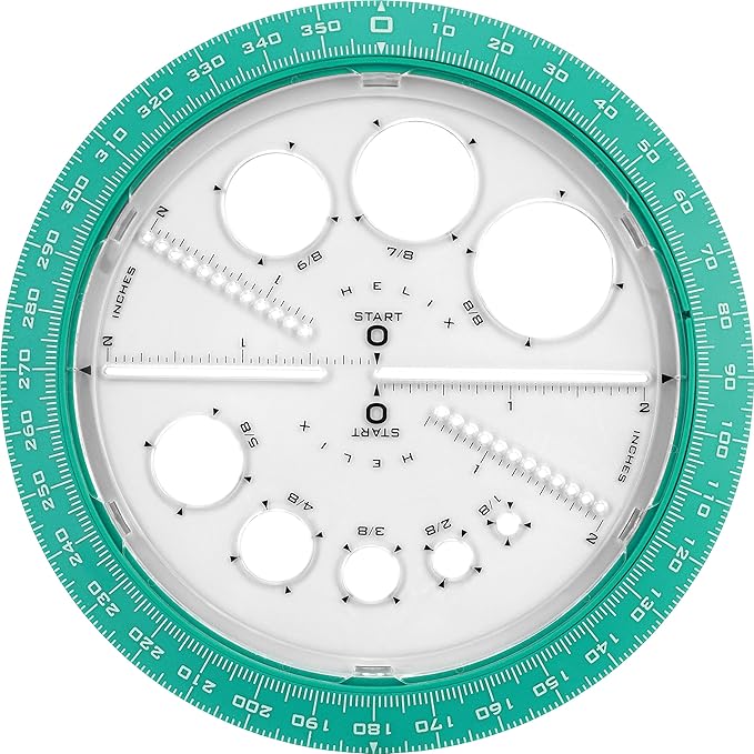Helix Angle and Circle Maker with Integrated Circle Templates, 360 Degree, 6 Inch / 15cm, Assorted Colors (36002)