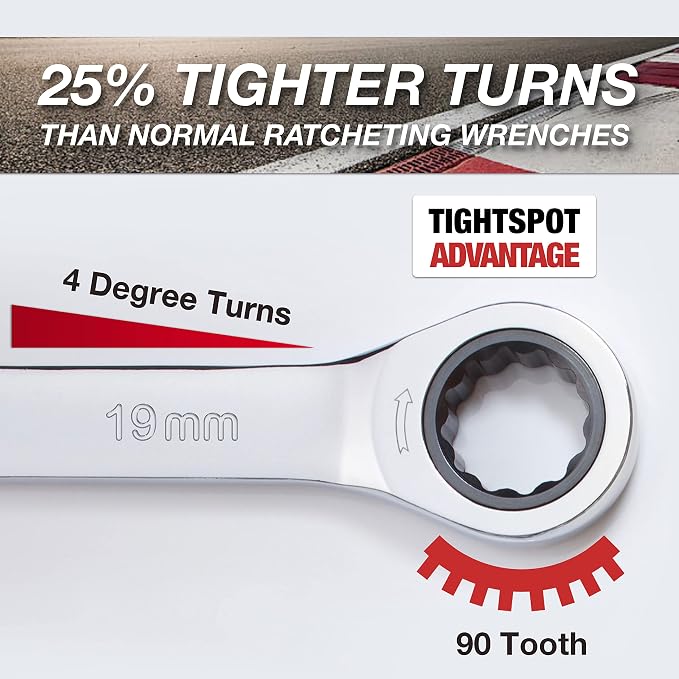 Jaeger 19 mm TIGHTSPOT Ratchet Wrench with Precision Movement and Hardened, Polished Steel for Projects with Metric Tight Spaces