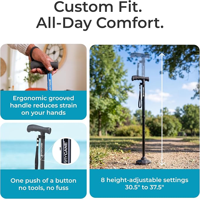 HurryCane Freedom Edition Foldable Walking Cane with T Handle