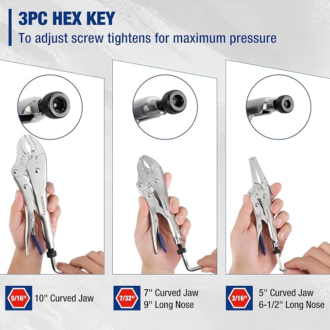 WORKPRO 5PCS Locking Pliers with Hex Key, Long Nose Curved Jaws Vice Grips