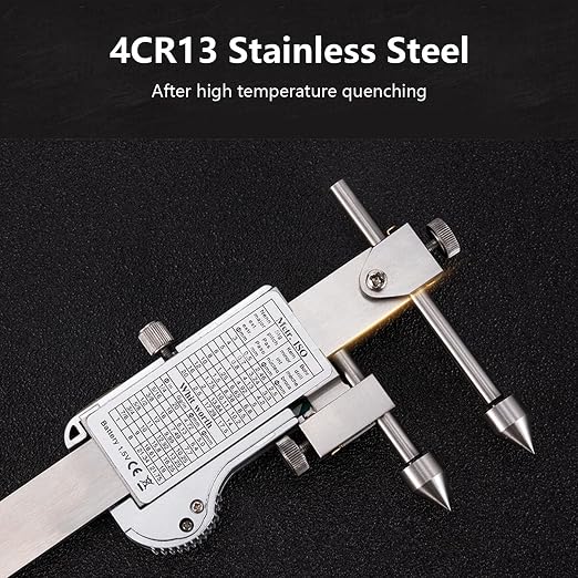 Digital Offset Centerline Caliper Hole Distance Vernier Caliper Cone Probe Hole Center Distance Ruler Measuring Tool Stainless Steel Inch/MM (10-300mm)
