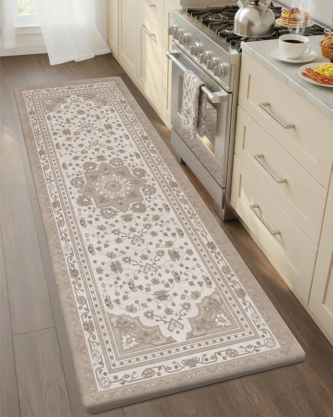Color&Geometry Kitchen Floor Mats Anti Fatigue, Cushioned Boho Rugs,Waterproof Non Slip Kitchen Runner for Sink, Standing Mats for Office,24"x59",Beige(2.0 Version)