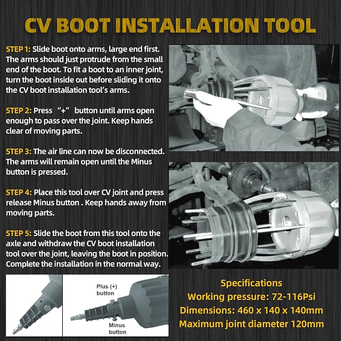 Dasbecan Upgraded Pneumatic CV Boot Expander Tool, CV Boot Installation Kit | Universal CV Boot Spreader for BMW UTV ATV, Basic Kit Includes 1 Boot and 2 Clamps, 4 1/4" NPT Air Hose Nipple