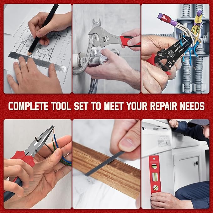 Sundpey 379 Pcs Portable Complete Home and Auto Tool Kit with Drawer Red | with Socket Wrench Set & Screwdrivers & Hex Keys & Pliers Kit,Men Women Tool Box Set for Household Car House Garage Apartment