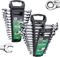 SK Ratchet Wrenches Set, SAE 1/4" to 1", Metric 8 to 19mm, 25-Piece | Ratcheting Wrench Set, Combination Wrench Set, 72-Tooth, Chamfered Head Design, Premium CR-V Steel, with Rack Organizer
