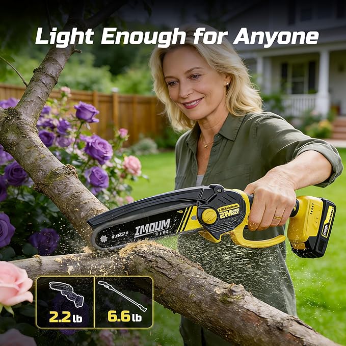 IMOUMLIVE 6-Inch Cordless Pole Saw & Mini Chainsaw 21V 2.0Ah Battery | 2-in-1 Tree Trimmer, Electric Pole Saws for Tree Trimming, Lightweight, Small Handheld Chainsaw, Rotatable Extension Pole