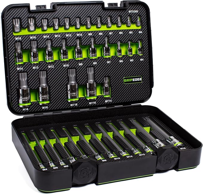 GripEdge |39-PC RPT 1/4, 3/8 & 1/2" Drive Low Profile, Standard, Exta Long & Security Triple Square Master Bit Socket Set|Includes sizes - M4-M18 | Includes Premium Plastic Case With Foam Insert |
