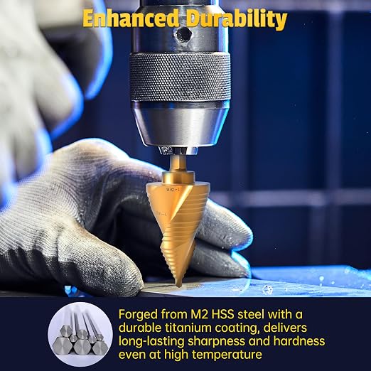 Lichamp Unibit Step Drill Bit for Metal, Genuine HSS M2 Drill Stepper Bit for Hard Metal Heavy Duty, 19 Sizes from 3/16" to 1-3/8", Spiral Grooved with Hex Drive, C2GD