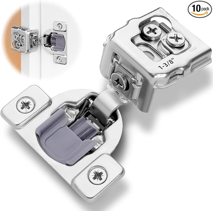 Decobasics 10 Pack Soft Close Cabinet Hinges 1-3/8" Overlay for Kitchen Cabinet Doors, Slow Self-Closing Concealed Hidden Hinges for Face Frame –Stainless Steel, 3-Way Adjustable & Quiet Close Damper