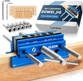 ELEON Self Centering Dowel Jig with Elongated Jaws & Extra Wide Clamp up to 6.7" - Precision Woodworking Made Effortless - Lasting Craftsmanship - Aluminum Alloy Drill with Guide & 6pcs Drill Bushings