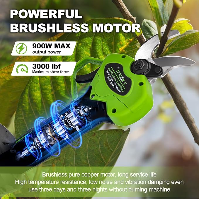 Cordless Electric Pruning Shears, 1.6-Inch Cutting Diameter Battery Powered Pruner with LCD Display, 900W Brushless Motor, 2 x 2.0Ah Batteries for Garden Branch Cutting