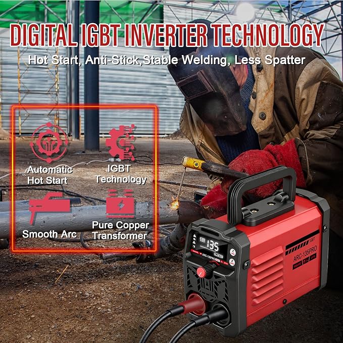 Stick Welder,Upgraded MMA-135PRO Welding Machine 110V,ARC/Lift TIG 2 In 1 Mini Welder Machine,Home DIY Arc Welder,Portable Welder with Hot Start,Arc force and Anti-Stick (Red)