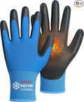 KAYGO 12 Pairs Winter Work Gloves for Men and Women, Thermal Insulated Safety Work Gloves PU Coated, Super Grip,Ideal for Freezer Work,Blue,L