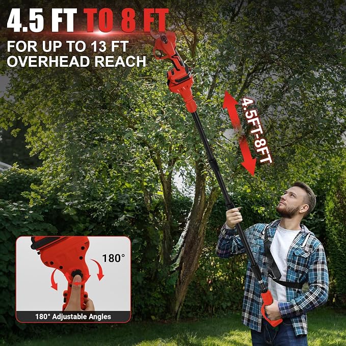 Pole Pruning Shears Compatible with Milwaukee 18V Battery(No Battery), Brushless Cordless Pruners with 8 Ft Extension Pole, 1.3" Cutting Diameter, SK5 Blade, LCD Display