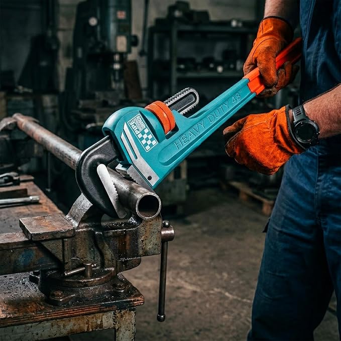 Heavy Duty Pipe Wrench, 48" Adjustable Straight Plumbing Wrench, High Drop-Forged jaws, Professional Pipeline Tool for Water Pipe Fittings, Mechanical assembly, Workshop Operations