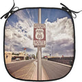 Lunarable Americana Chair Cushion Pad, Historic New Mexico U.S 66 Route Sign Roadway Driving Roadside Scenery, Seat Padding for Kitchen & Patio with Anti-Slip Backing, 16"x16", Multicolor Dust Blue