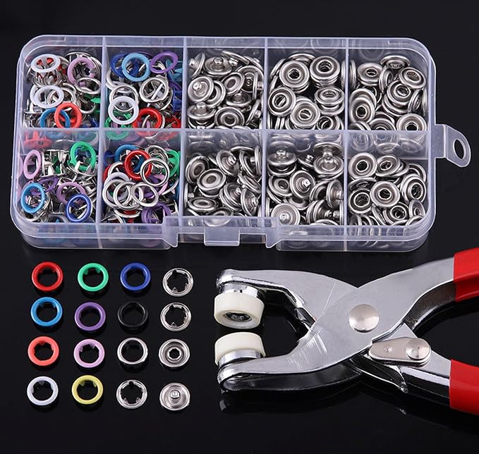 100 Sets Metal Snaps Buttons with Fastener Pliers Press Tool Kit, Prong Ring Snap Button Fasteners for DIY Crafts Clothes Hats and Sewing, Easy Installation for Fabric (9.5mm / 400 PCS)