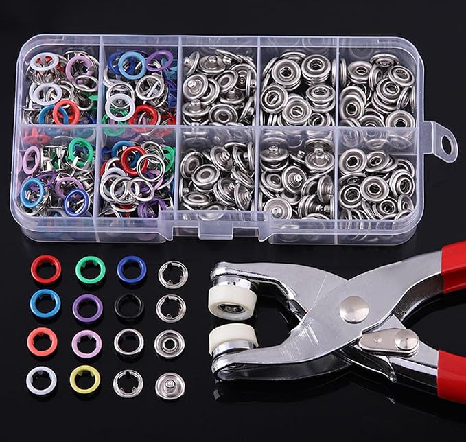 100 Sets Metal Snaps Buttons with Fastener Pliers Press Tool Kit, Prong Ring Snap Button Fasteners for DIY Crafts Clothes Hats and Sewing, Easy Installation for Fabric (9.5mm / 400 PCS)