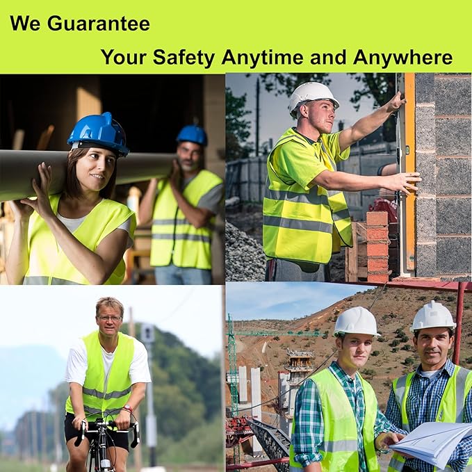 Safety Vests 10 Pack -Yellow Reflective High Visibility Construction Work Vests for Men,Woman,Pockets,Hi Vis Mesh and Neon Silver Strip,CIMC
