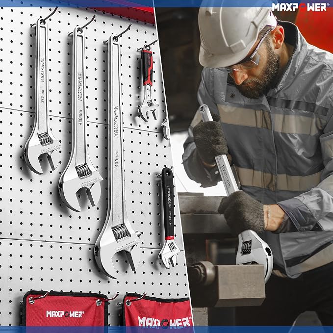 MAXPOWER 24" Adjustable Wrench, 2.4" Jaw Opening, Tapered Handle | Heavy Duty Large Adjustable Wrench Ideal for Plumbing, Nuts, and Pipes Fitting, SAE/Metric Scales