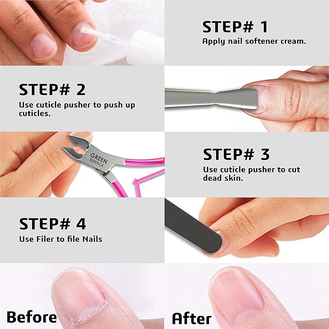 Professional Cuticle Trimmer Nail Cuticle Cutter Stainless Steel Cuticle Nippers with Sharp Blades Double Spring Manicure Tools for Nail Care Pedicure Home Spa (Pink - Pusher Included)