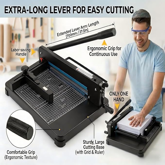 Heavy Duty Paper Cutter Guillotine 12 Inch Cutting Length Capacity Up to 400 Sheets Ideal for Offices Schools Print Shops Professional Quality Trimmer for Precision Cutting