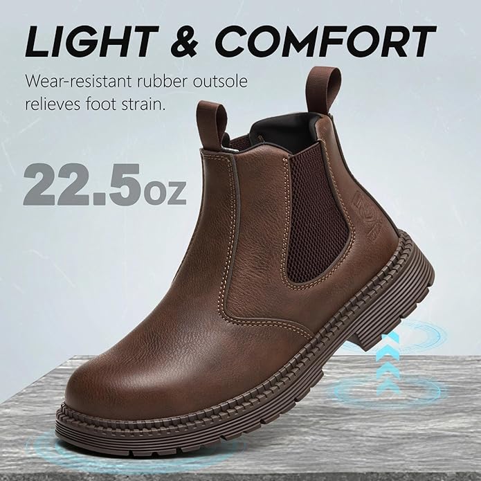 Unisex-Adults Steel Toe Chelsea Boots, Men's Industrial Construction Shoes, Waterproof, Lightweight, Comfortable, Non-slip Safety Boots