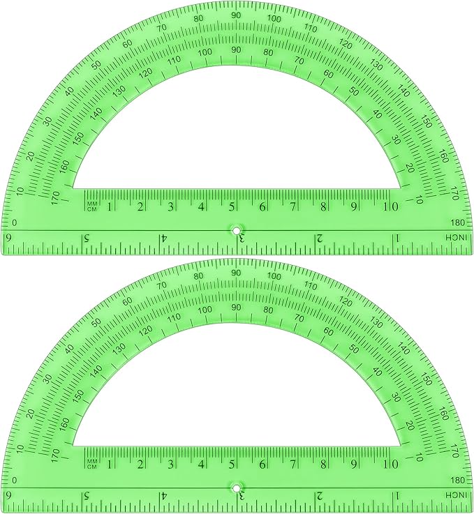 Unjoo Plastic Protractor Math Protractors 180 Degrees for Geometry Classroom Student School Office Supplies, 6 Inch, Pack of 2 (Green)