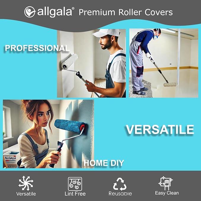 Allgala Paint Roller Covers, 24 Pack 9 Inch Shedless Lint Free Painter Roller Covers 1/2 in Roller Naps for Paint Roller Kit