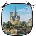 Lunarable Paris Chair Cushion Pad, Notre-Dame Building Paris Monument Travel Destinations Photo, Seat Padding for Kitchen & Patio with Anti-Slip Backing, 16"x16", Pale Coffee Pale Blue