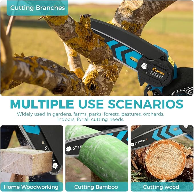Saker Mini Chainsaw,6 Inch Portable Electric Chainsaw Cordless, Small Handheld Chain saw for Tree Branches,Courtyard, Household and Garden,Gift for Men Husband Women Father