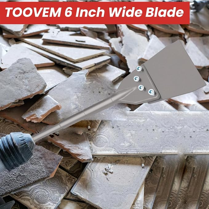 SDS Max Floor Scraper, TOOVEM 6 Inch Floor Scraper SDS Chisel Bits with Replacement Balde, SDS Max Chisel Long Handle Heavy Duty Thinset Removal Tile Adhesive Removal Tool for Rotary Hammer Drills
