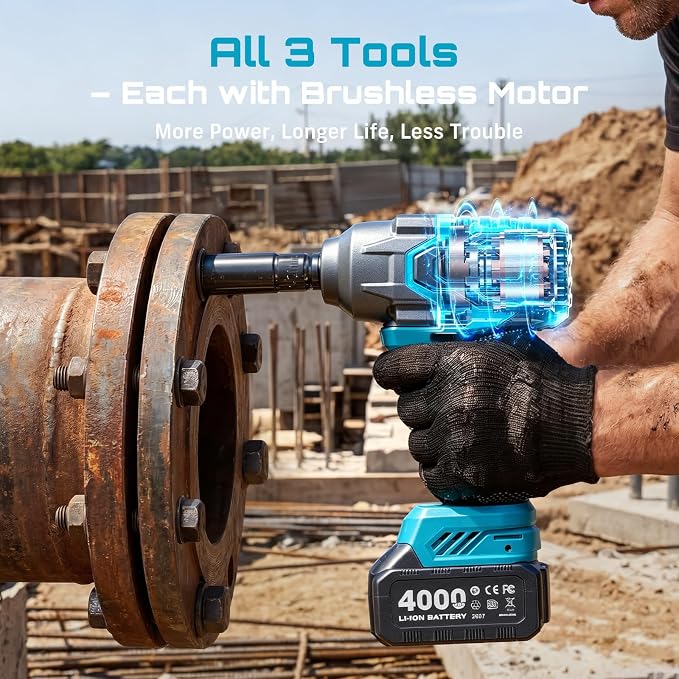 Seesii Impact Wrench Drill Driver,Power Tool Combo Kit For Car Home DIY | 1000N.m Impact Gun,1/4" 180N.m Impact Driver and 3/8" 50N.m Cordless Drill,2 * 4.0Ah Bartteris,Brushless,Fast Charger