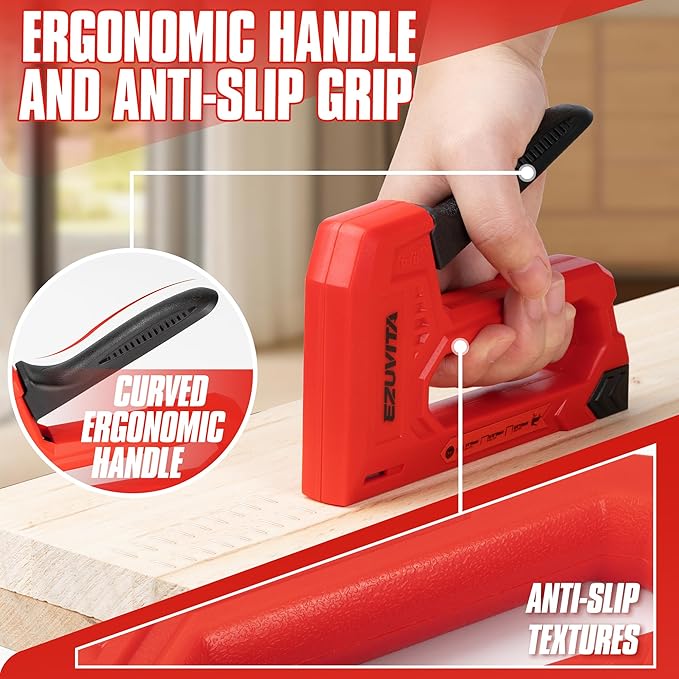 Light Duty Staple Gun for Wood, Red Upholstery Staple Gun Kit with 2000pcs JT21 Staples 1/4, 5/16, 3/8 inch and Staple Remover, Stapler Gun for Crafts, DIY, Classroom, Mothers Day Gift