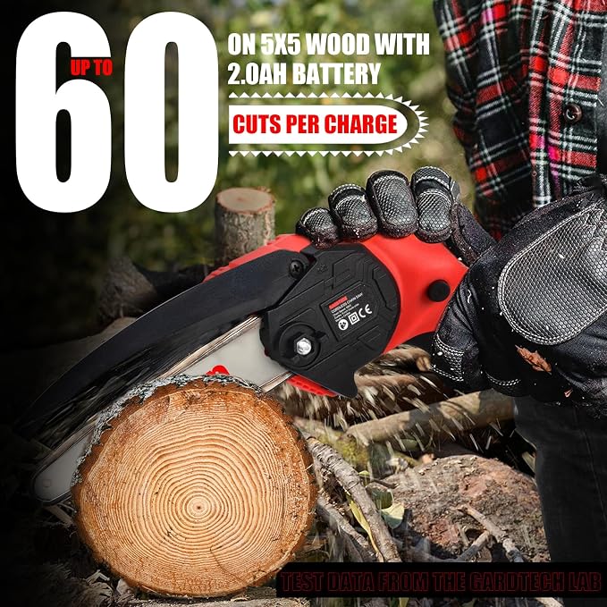 GARDTECH Mini Chainsaw 6 Inch, Cordless Portable Electric Chain Saw, Handheld Electric Chainsaws with Upgraded 4 Chains 2 Batteries Good for Olders, DIYer, Gardeners Continuously 2 Hours Work