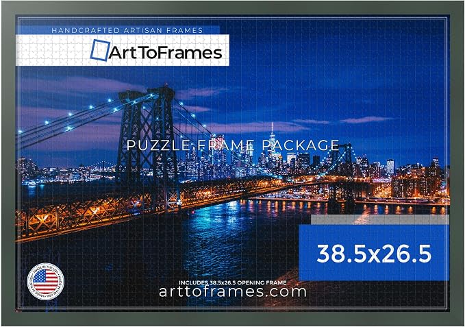 ArtToFrames Puzzle Frame for Buffalo Games 1500, 2000 Piece Jigsaw Puzzles, 38.5x26.5 Inch (98x67 cm), Fern Green Engineered Wood with Economy Acrylic, Ready to Hang Puzzle Display