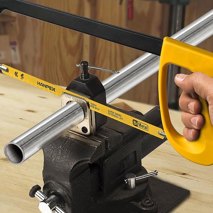 Hanpex 12in. High-Tension Hacksaw Frame with 24 TPI Bi-metal Blade, Hand Saw Suitable for Metal, wood, PVC, Carpentry