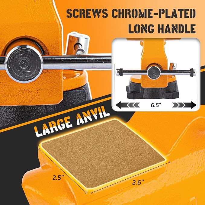 4.5" Bench Vise, 210° Swivel Base, 3306 lbs Clamping Force, Heavy Duty Cast Iron Vise with Large Anvil & Multi-Jaw Design for Workshop, Home, DIY & Repair (D40)