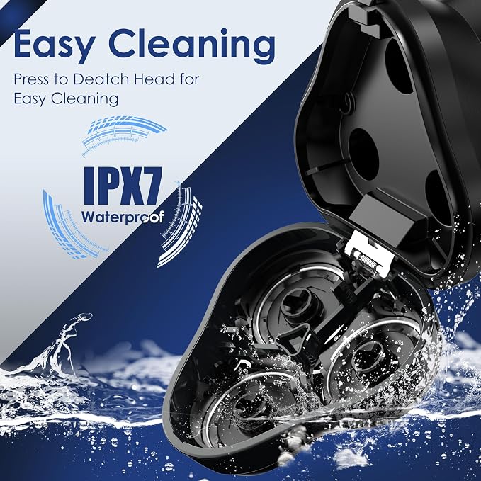 Electric Rechargeable Shaver for Men,Wet & Dry Electric Razor, IPX7 Waterproof Rotary Shaver for Men,4D Floating Head, LED Display,Type-C, Travel-Friendly,Black Silver