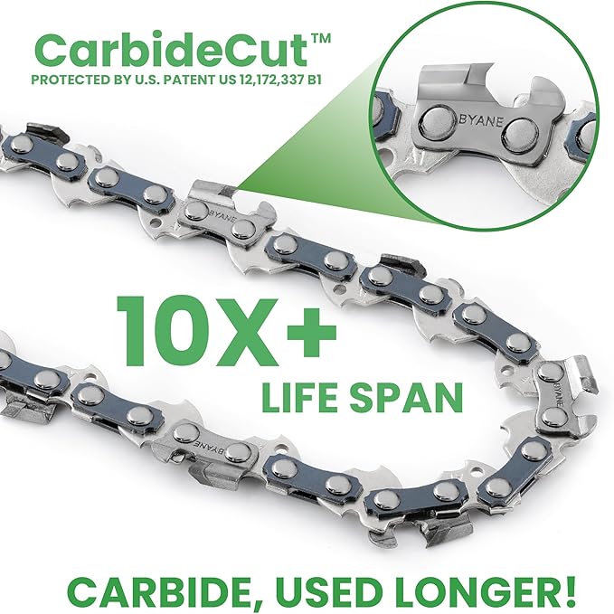 BYANE 18-Inch Carbide Chainsaw Chain 3/8"LP Pitch .050" Gauge 61 DL | Fits Stihl MS170, MS180, MS211, MS250, and 025 Models