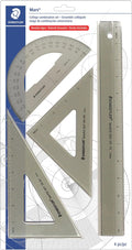 STAEDTLER College Combination Set - Triangle, Protractor & Ruler Set, Transparent Smoke Plastic with Beveled Edges, 4-Piece Set