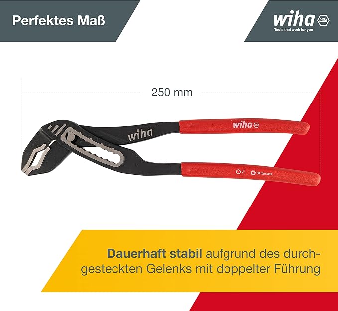 Wiha Classic Water Pump Pliers (26761) I Wapu Pliers 250 mm I Stretched Joint with Double Guide for Maximum Stability