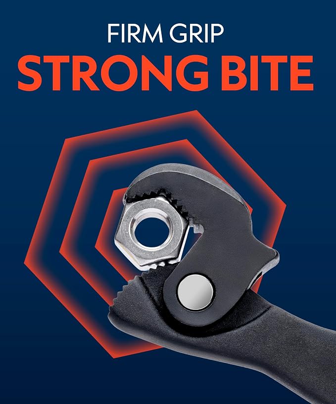 QUENCHING Self-Adjusting Crowfoot Wrench, 5–17mm (3/16”–11/16”), Slim Profile for Tight Spaces, Single Tool Alternative for Tight-Access Fasteners